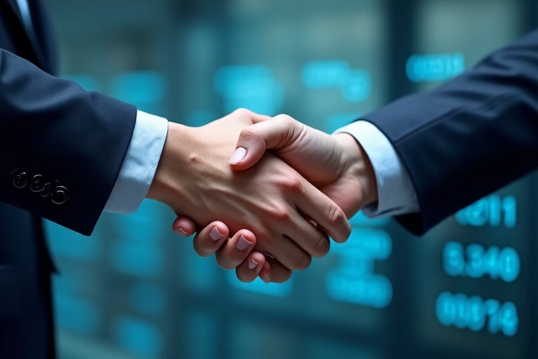 Due mani che si stringono a simboleggiare la fiducia e la condivisione sicura dei dati